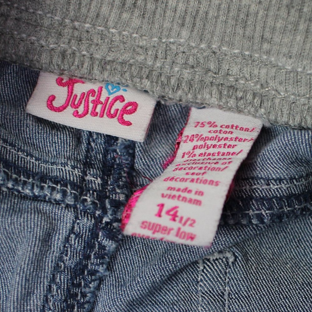 Justice Girls' Medium / Light Blue Denim Super Low Waist Long Bermuda Shorts - Picture 3 of 3